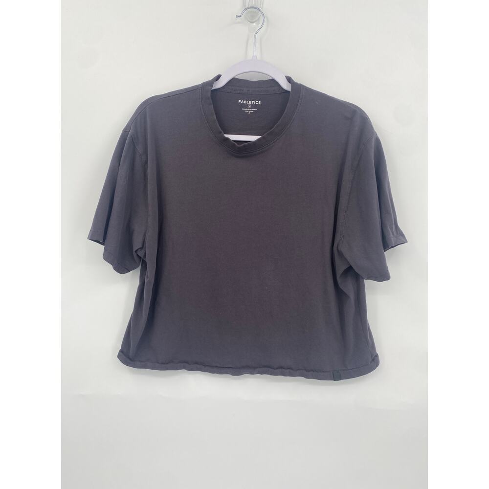 Fabletics Women's Gray Cotton Short Sleeve Cropped Boxy Tee Large